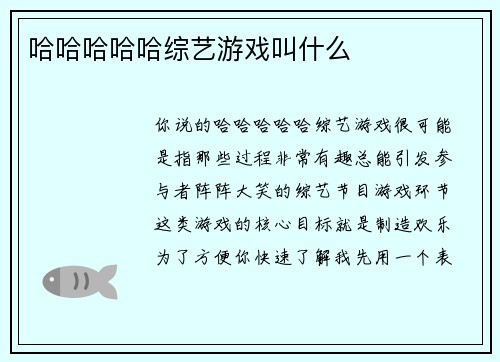 哈哈哈哈哈综艺游戏叫什么